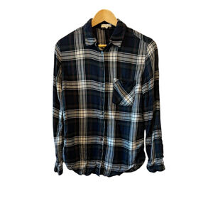 GARAGE Blue Plaid Button Up Lightweight Casual Top XS